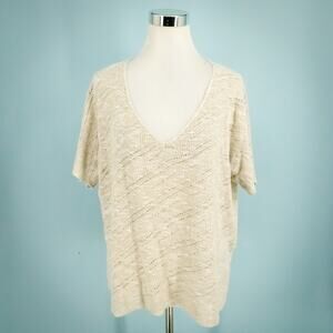 Eileen Fisher Size XL Oatmeal Pointelle Knit Short Sleeve System Linen Sweater